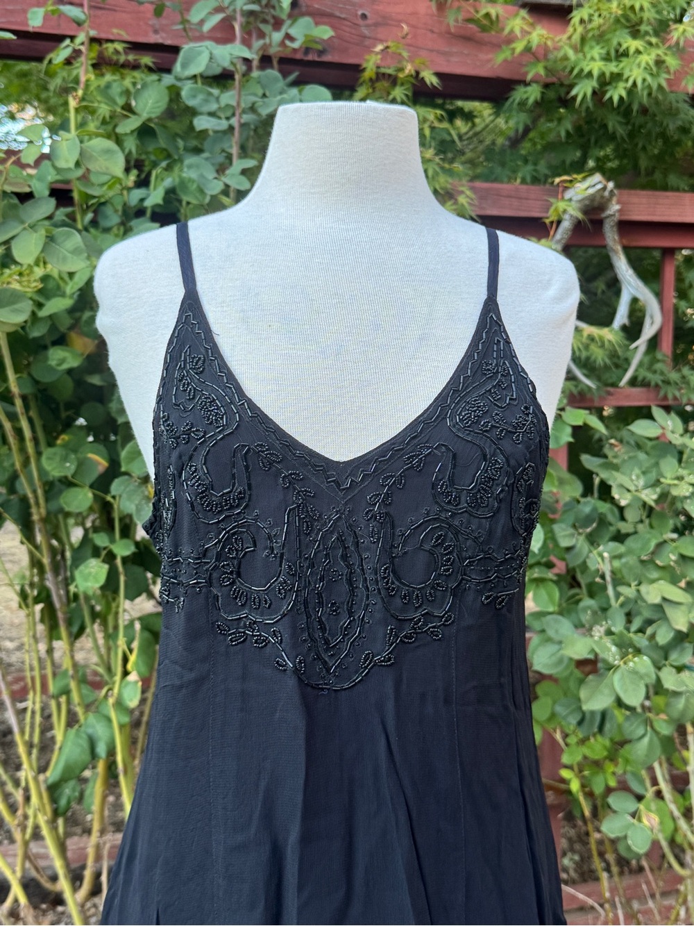 Vintage Black Beaded V-Neck Slip Dress - Picture 4 of 6